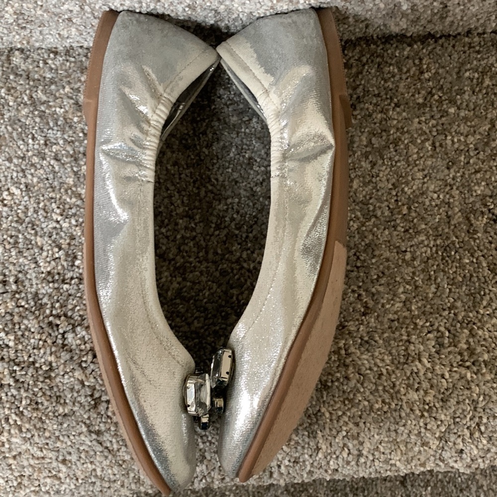 “Golden Girl” Jeweled Silver Ballet Flats - Picture 3 of 10